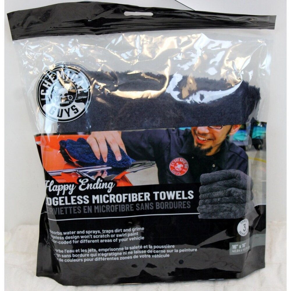 Happy Ending Chemical Guys Edgeless Microfiber Towels 16" square Set of 3